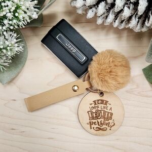 Keychain Wristlet & Puff with Laser Engraved Charm